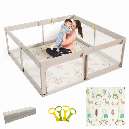 59x59inch Großer Laufstall für Baby und Kleinkinder mit Matte