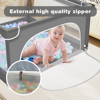 Sicherheits-Baby-Laufstall für den Innenbereich mit weichem, atmungsaktivem Netz (91,4 x 91,4 cm, grau)